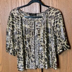 PERCEPTIONS NEW YORK GOLD & BLACK SIZE XL? SHRUG BOLERO DRESSY FAUX SEQUINS